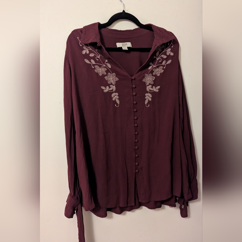 Women's Embroidered Plum Top